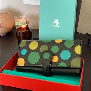 Visconti Green Polka-Dot Wallet